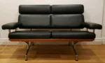 Herman Miller Ray & Charles Eames Black Leather Walnut 2 seater Sofa