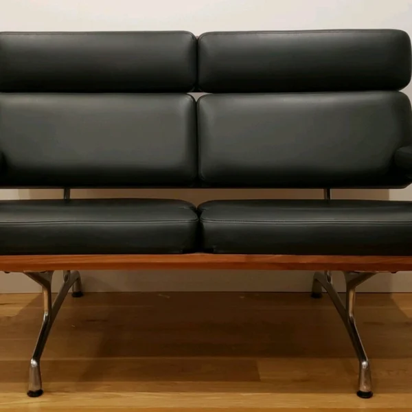 Herman Miller Ray & Charles Eames Black Leather Walnut 2 seater Sofa